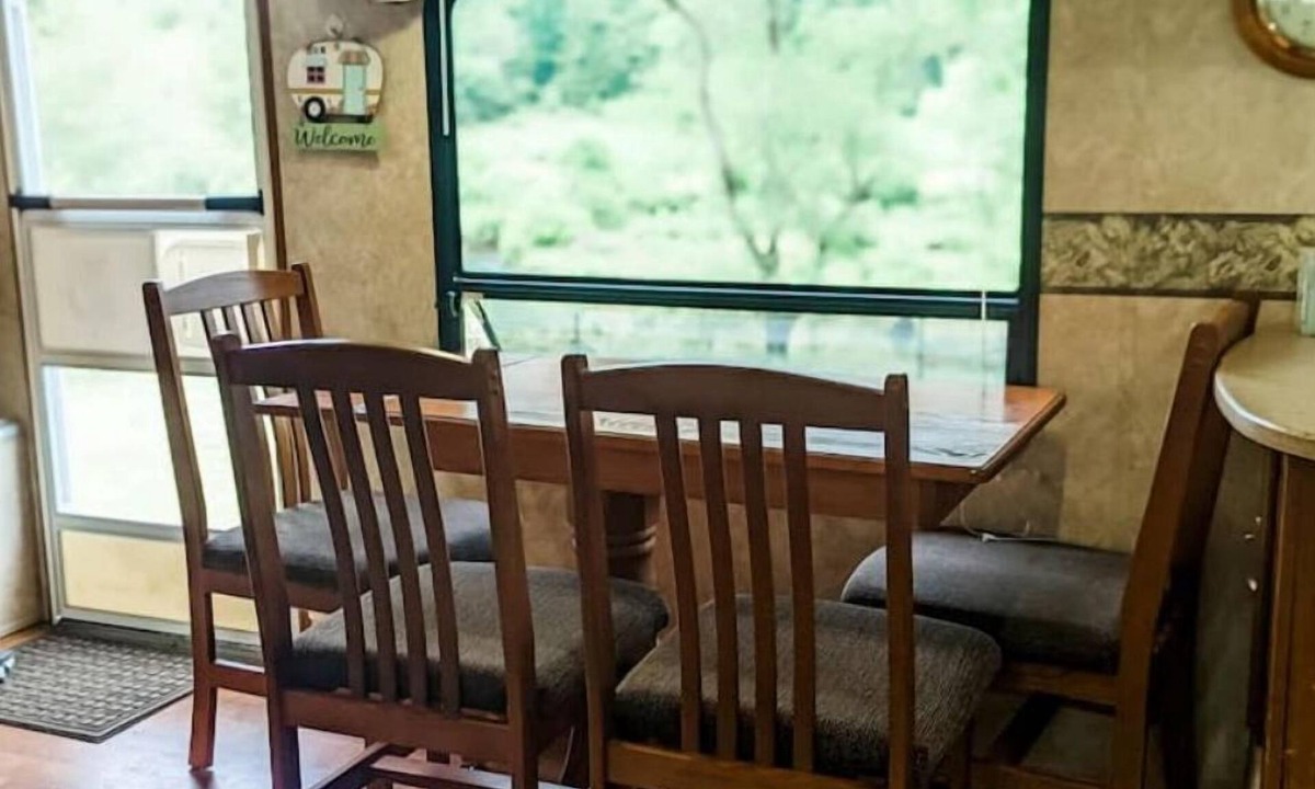 Burks Fork Cabin | Camper in middle of farm setting with creek view