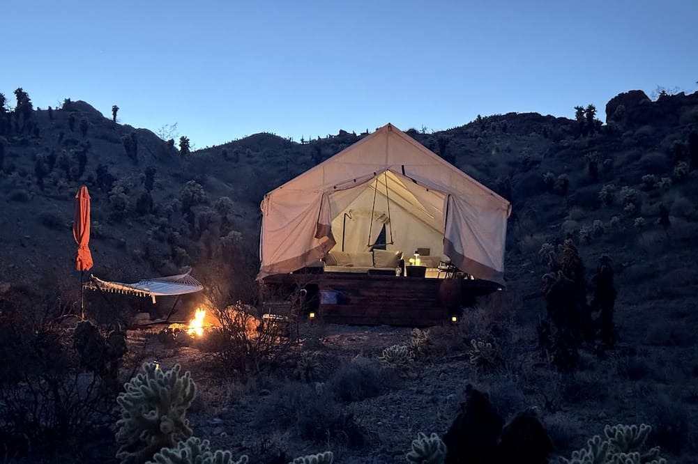 Nelson RV Rental | Desert Glamping Safari Tent Near Eldorado Canyon, Nevada