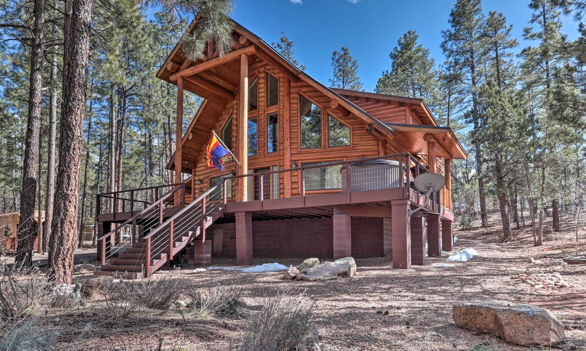 Show Low Cabin | Home on 1 Acre w/Wraparound Deck in Lakeside!