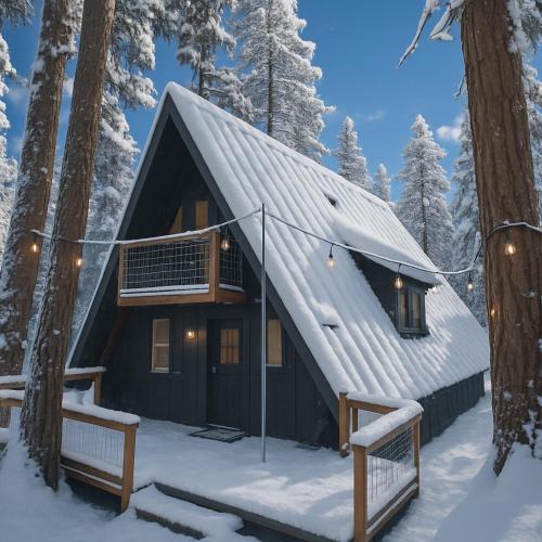 Sierra Cedars House | Modern Black A-Frame overlooking a Meadow w AC!
