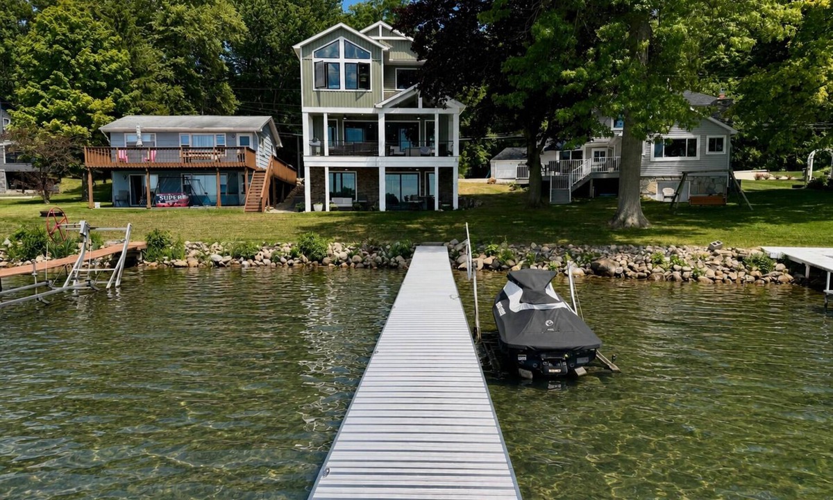 Angola Cottage | New Luxury Lakefront Home on Lake James with Dock, Sandy Swim Area, Sleeps 14