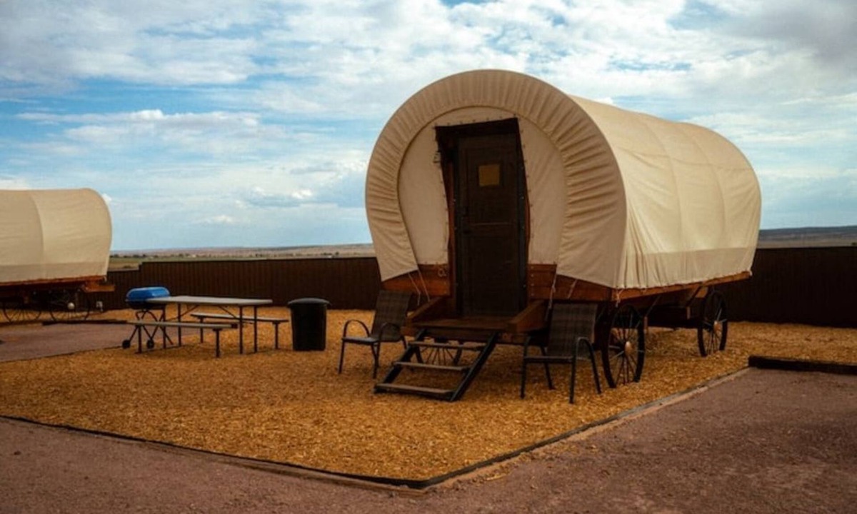 Colorado City RV Rental | Unique Covered Wagon Glamping with Shared Sauna