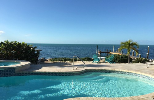 Marathon House | Gulffront Waterfront open water views heated private pool,hot tub, kayaks, bikes