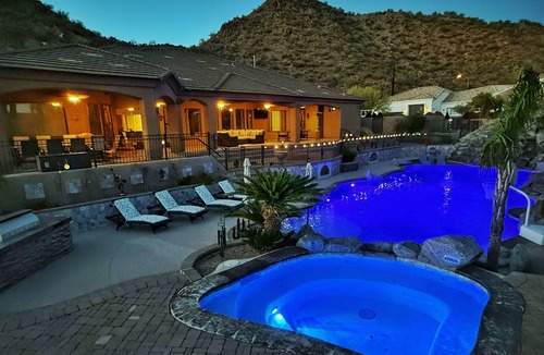 East Mesa House | Pickleball Court! +GIANT Pool w/Waterslide! Game Room, Hot Tub, Golf+