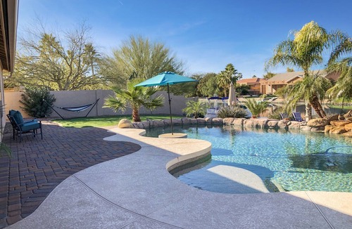 Chandler House | Resort Living! Quiet Lakefront Home. Pool, large shaded patio, fishing, sleeps 9