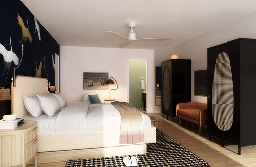 West Beach Hotel | Spacious King Unit w/Outdoor Pool, Firepits, Bikes & Gym Access! Pets Welcome!