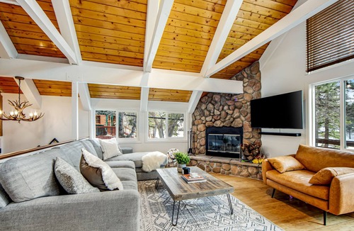 Green Valley Lake Cabin | Stylish, lakefront home with fireplace, deck, grill & kitchen - dog-friendly