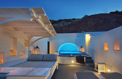 Akrotiri Apartment | Thessyne Suite, Divine Sea and Caldera Views, Furnished Terrace, Indoor.
