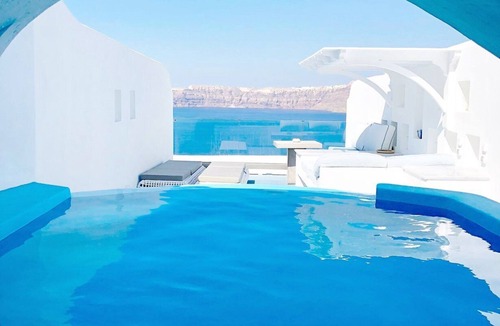 Akrotiri Apartment | Thessyne Suite, Divine Sea and Caldera Views, Furnished Terrace, Indoor.