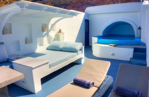 Akrotiri Apartment | Thessyne Suite, Divine Sea and Caldera Views, Furnished Terrace, Indoor.