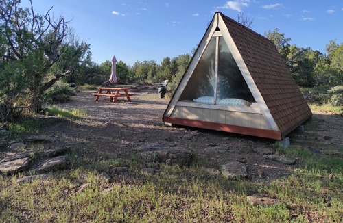 Seligman Cabin | Unique hidden A-frame cabin in nature on 40 acre private land.