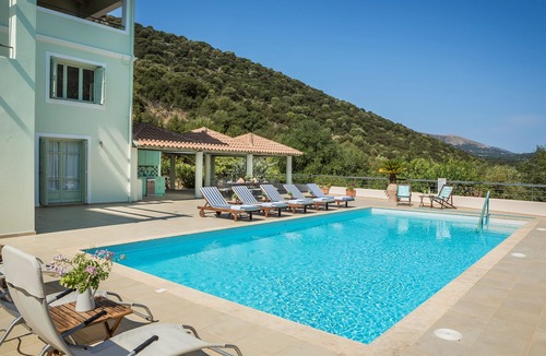 Agia Efimia Villa | Villa with Valley and Sea Views. Large Heated Pool, Outside Kitchen/BBQ