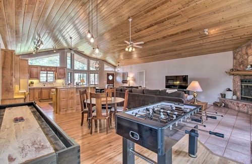 Mountain Pine Estates Cabin | Yard, Grill & Games: Spacious Cabin in Lakeside!