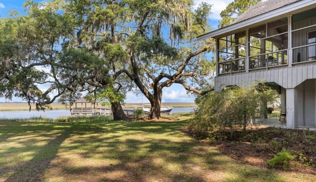 Adams Creek Home, Deep Water on River and Wetlands with Floating Dock