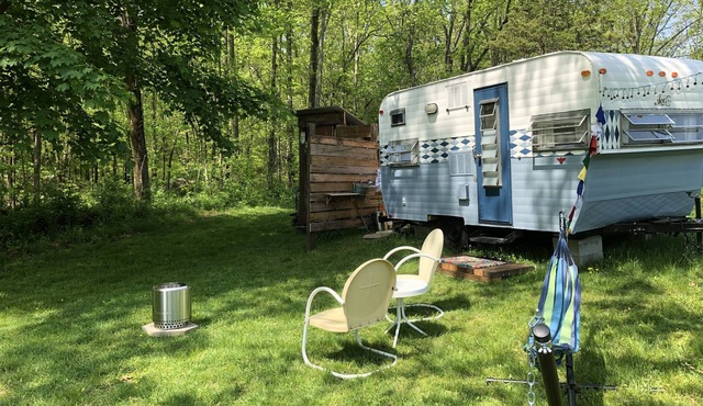 Glamping with sheep in a renovated 1972 Ace camper on 48 acres