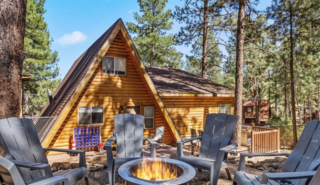 Nakai Trail Vacation Rental | 4-BR A-Frame in Kachina Village, Flagstaff | Loft Firepit Game Rm Sauna New Bathroom