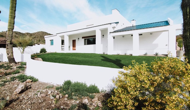 NEW! Desert Oasis with Pool, hot tub, fire pit & rooftop city & desert views